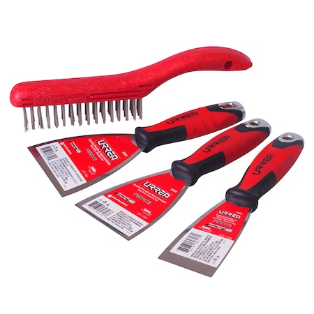 Urrea Flexible putty knife and wire brush Set 4Pc 6501X